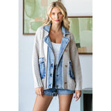 Knit Body Denim Layerd Jacket: Cream / Denim / S