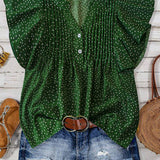 V-neck Button Pleated Top: Red / L
