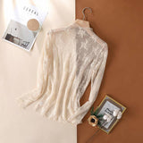 Semi Sheer Mesh Floral Lace Layering Top: White / M