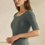 Pure Comfort Modern Mid Sleeve Ribbed Fitted Top