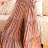 Maxi Tiered  Wide Leg Beach Palazzo Pants VP73052: Mocha / M