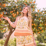 Border Print Halter Top: Cream Multi / L