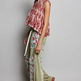 Drawstring Floral Patch Denim Pants