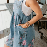 Floral Print Denim Shortalls