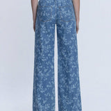 HIGH RISE FLORAL PRINT BAGGY WIDE LEG JEANS T7328VFR: VINTAGE FLORAL / 29