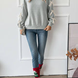 Crew Neck Pullover Top 3D Bowknot Trim Loose Sweatshirts: Pink / 100%polyester / S
