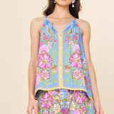 Sleeveless Border Print Top: Sweet Pea / XS