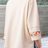 LDC  Flower Patch Graphic Exposed Seam Wide Sleeve Loose Top: Grapefruit Orange / S