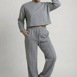 Essential Cropped Top and Seam Detail Patch Pocket Pants Set