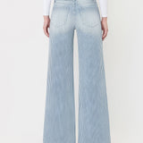 HIGH RISE WAIST TIE STRIPED WIDE LEG JEANS V3838STR: STRIPE / 28