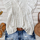 V-neck Button Pleated Top: Red / L