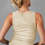 Women's  Plain Ruched Side Slim Tank Top: Apricot Pink / 95%Polyester+5%Elastane / S