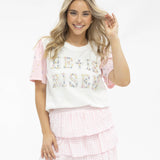 Pearl "He is Risen" on White Princess Top: White / L