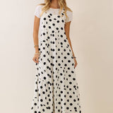 Polka Dot Sling Maxi Jumpsuit: Navy White / S