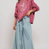 Pleated Wide-Leg Button Closure Pants