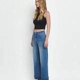 HIGH RISE DOUBLE CUFFED BAGGY WIDE JEANS V3589: ENVIABLY / 28