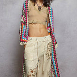 Long Sleeve Crochet Various Colors Cardigan: WHITE MULTI / Os