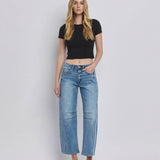 HIGH RISE DART STRUCTURED FIT BARREL LEG JEANS T6514: TINGLE / 25
