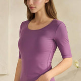 Pure Comfort Modern Mid Sleeve Ribbed Fitted Top