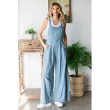 Pleated Denim Overall with Pockets