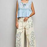 Drawstring Floral Patch Denim Pants
