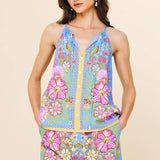 Sleeveless Border Print Top: Sweet Pea / M
