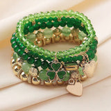 Green 5pcs St Patrick Lucky Beading Heart Charm Bracelets Set: Green / 100%PMMA / ONE SIZE