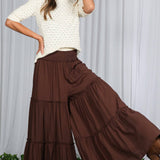 Maxi Tiered  Wide Leg Beach Palazzo Pants VP73052: Mocha / M