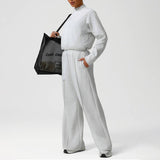 Women Casual Sporty Set: Half Zip Pullover + Wide Leg Pants
