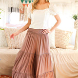 Maxi Tiered  Wide Leg Beach Palazzo Pants VP73052: Mocha / L
