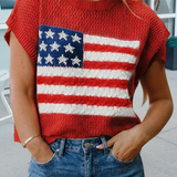 Flag Graphic Short Sleeve Sweater Top Red
