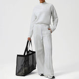 Women Casual Sporty Set: Half Zip Pullover + Wide Leg Pants