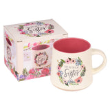 Mug Stoneware Pink/White Floral Sisters Eccl. 4:9