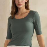 Pure Comfort Modern Mid Sleeve Ribbed Fitted Top