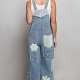 Crochet Contrast Patch Detail Chest Pocket Woven Overalls