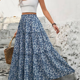 Floral Belt With Three-layer Splicing Skirt: Blue / L