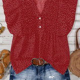 V-neck Button Pleated Top: Red / M