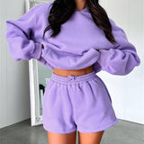 Basic pocket hoodie &  drawstring short set outfits