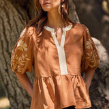 Solid Airflow Peplum Blouse : Black / L