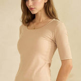 Pure Comfort Modern Mid Sleeve Ribbed Fitted Top