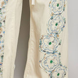 Drawstring Floral Patch Denim Pants