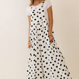 Polka Dot Sling Maxi Jumpsuit: Navy White / L