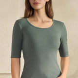 Pure Comfort Modern Mid Sleeve Ribbed Fitted Top