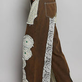 Drawstring Floral Patch Denim Pants