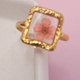 18K STAINLESS STEEL TARNISH FREE FLORAL RINGS | 40R104: SQUARE APRICOT