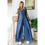 Pleated Denim Overall with Pockets