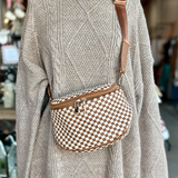 Birdie Saddle Checkered Crossbody Bag: Black