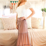 Maxi Tiered  Wide Leg Beach Palazzo Pants VP73052: Mocha / S