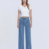 SUPER HIGH RISE TIE WAISTBAND WIDE LEG JEANS T6765: LUSH LIFE / 27