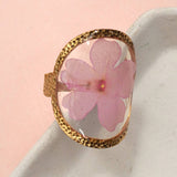 18K STAINLESS STEEL TARNISH FREE FLORAL RINGS | 40R104: SQUARE APRICOT